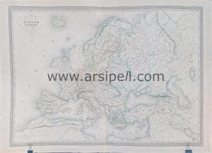 1860 Avrupa Harita Gravür / Europe Sous Charles-Quint ( XVI Siecle )