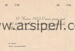 1953 Muğla Ordu Evi Muğla Tanışma Gecesi Davetiyesi