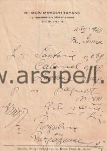 Dr. Muin Memduh Tayanç Antetli Reçete Beyoğlu İstanbul