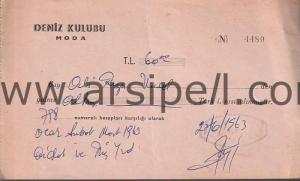 Deniz Kulübü Moda 1963 tarihli Makbuz