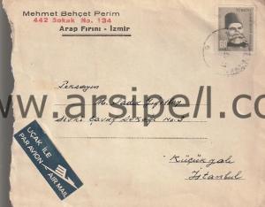 Mehmet Behçet Perim Arap Fırını İzmir Antetli Zarf