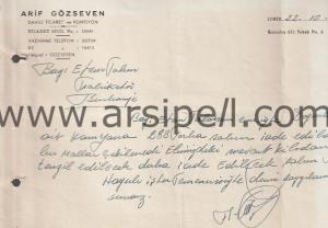 1959 Arif Gözseven İzmir Antetli Evrak