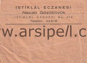İstiklal Eczanesi Necati Gözübüyük Antetli Zarf