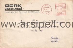 Ocak Pastanesi Şişli İstanbul Antetli Postadan geçmiş zarf
