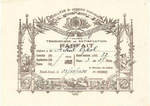 Fransız Saint Joseph Lisesi Kadıköy Haftalık Çalışma Aferin Belgesi (Mükemmel)