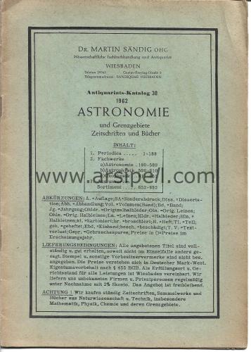 Almanca Antika Kitap Kataloğu No 30 Konu: Astronomi DR. MARTIN SANDIG OHG