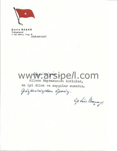 Doğubeyazıt Tuğgeneral Çetin Başar Antetli İmzalı Bayram Tebrik Yazısı