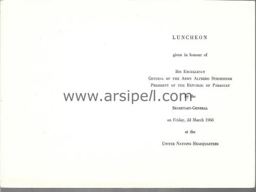 1968 Birleşmiş Milletler Paraguay Başkanı Alfredo Stroessner adına verilen yemek daveti