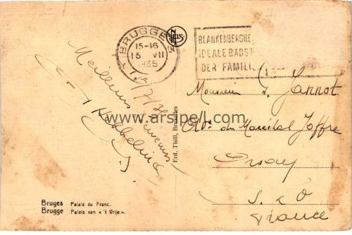 1950ler Belçika Brugge Palais du Franc Franc de Bruges S/B Kartpostal