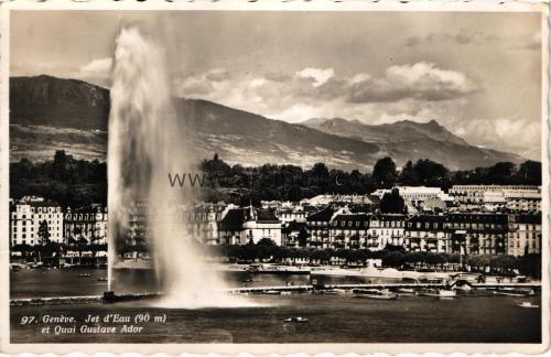 1950ler İsviçre genevre fıskiye S/B kartpostal