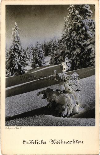 1950ler Almanya fröhliche weilhnachten S/B kartpostal