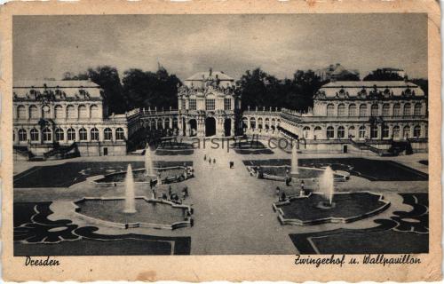 1950ler Almanya Dresden Zwingerhof Wallpavillon S/B Kartpostal