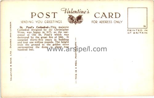 1950ler İngiltere London St Pauls Katedrali S/B Kartpostal