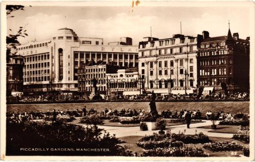 1950ler İngiltere Manchester Piccadilly Gardens S/B Kartpostal