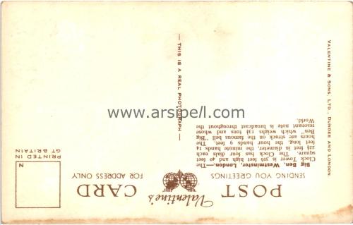 1950ler İngiltere London Big Ben Westminster S/B Kartpostal