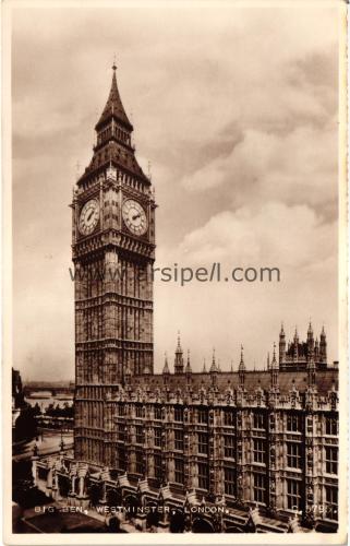 1950ler İngiltere London Big Ben Westminster S/B Kartpostal