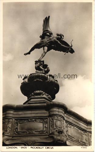 1950ler İngiltere London Piccadilly Circus Eros S/B Kartpostal