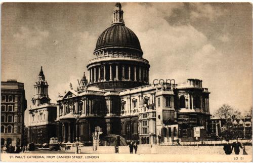 1950ler İngiltere London St. Paul Cathedral From Cannon S/B Kartpostal