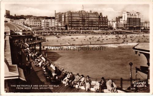 1950ler İngiltere Brighton Metropole Grand Hotels S/B Kartpostal
