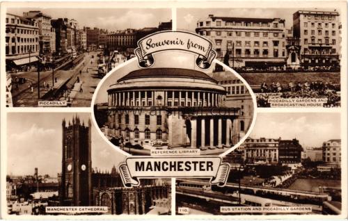 1950ler İngiltere Manchester Souvenir Parçalı S/B Kartpostal