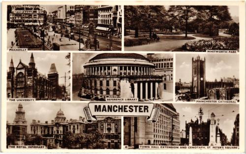 1950ler İngiltere Manchester Parçalı S/B Kartpostal