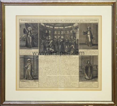Müftü Emir İmam ve Rum Patriği ve Semazenler Gravür 1720