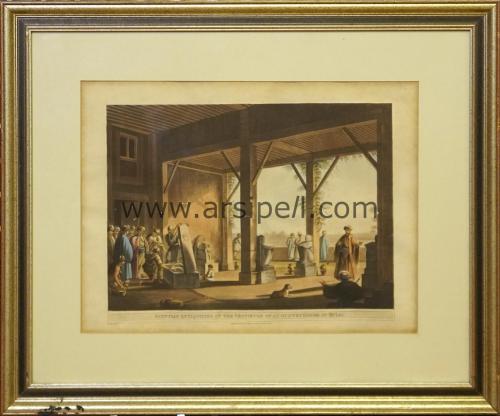 Egyptian Antiquities in the vestibule of a country house at Bulac Taşbaskı Gravürü / Luigi Mayer / 1803