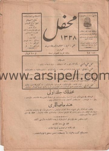 Osmanlıca Dergi MAHFİL Dini, ilmi edebi ve içtimai - 1340 (1921) , sayı: 15.