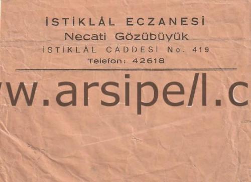 İstiklal Eczanesi Necati Gözübüyük Antetli Zarf