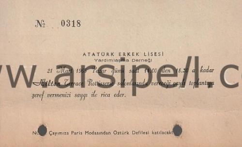 1965 Atatürk Erkek Lisesi Davetiye Ankara