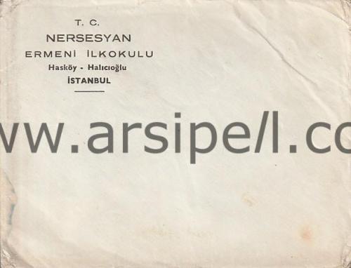 Nersesyan Ermeni İlkokulu Hasköy Antetli Zarf