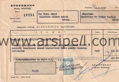 Sümerbank Antetli Postadan Geçmiş Zarf 1958
