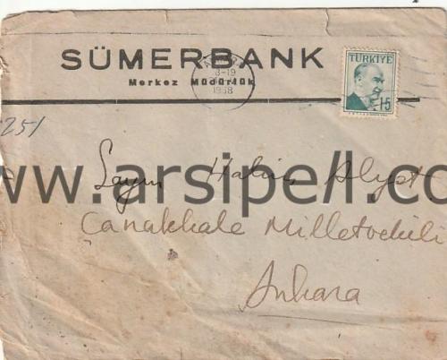 Sümerbank Antetli Postadan Geçmiş Zarf 1958