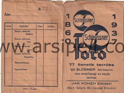 1937 Şlönser / Schleussner Fotoğrafçı reklamlı Fotoğraf kabı