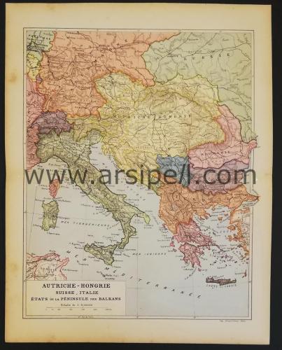 Balkanlar -Doğu Avrupa - Arşipel Haritası Autriche-Hongrie Suisse Italie Balkans