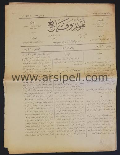 Osmanlıca - Takvim-i Vekayi Gazetesi Sayı 131 Yıl 1908
