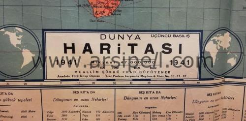 1941 Bayraklı Dünya Haritası / Muallim Fuat Gücüyener