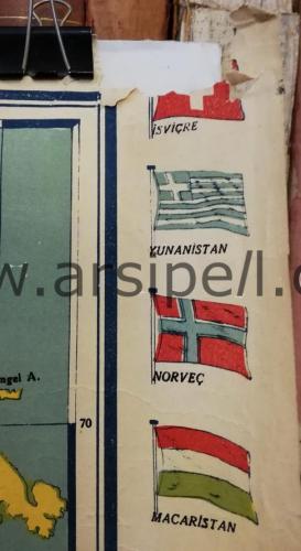 1941 Bayraklı Dünya Haritası / Muallim Fuat Gücüyener