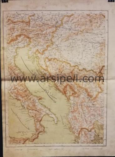 Osmanlıca Balkan Avrupa İtalya Dalmaçya Kıtası Renkli Harita 1924 tarihli