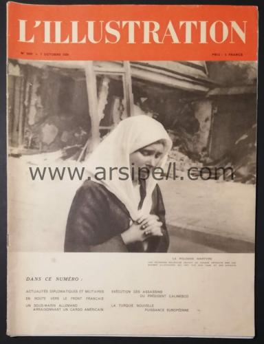 Fransızca L'Illustration Mecmuası No 5040 / Yıl 1939. Kapak: Polonya'da Polonyalı bir köylü kadın / İçinde Türkiye Haberi vardır.