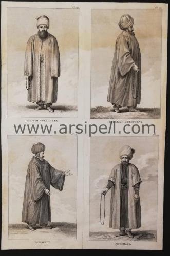 Gülşeni / Halveti / Uşşaki Dervişleri Kostüm Gravürü / Bakır Baskı 1740