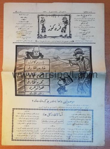 Osmanlıca Karagoz Mizah Mecmuası Sayı 1865 Yıl 1926 / Kapak: MUSOLINI DAHA NE KADAR YÜKSELECEK?