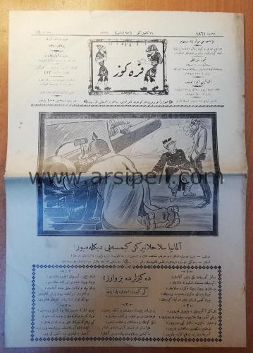 Osmanlıca Karagoz Mizah Mecmuası Sayı 1861 Yıl 1926 / Kapak: Almanya Silahlanırken Kimseyi Dinlemiyor